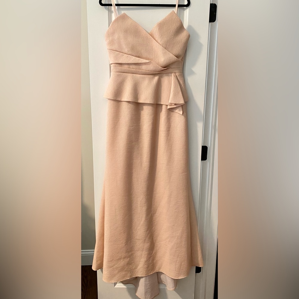 BCBGMAXAZRIA | Gracie Strapless Peplum Gown, Bare Pink, Sz 10, EUC